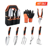 8-Piece Heavy Duty Garden Tool Set with Ergonomic Handles & Storage Bag, Orange