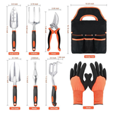 8-Piece Heavy Duty Garden Tool Set with Ergonomic Handles & Storage Bag, Orange
