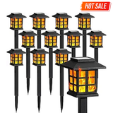GIGALUMI 12-Pack Solar Flickering Flame Outdoor Garden Lights, Waterproof LED Pathway Lamps