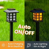 GIGALUMI 12-Pack Solar Flickering Flame Outdoor Garden Lights, Waterproof LED Pathway Lamps