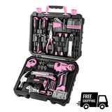 DEKOPRO 8V Pink Cordless Drill Set – 126 Piece Home Repair Tool Kit