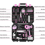 DEKOPRO 8V Pink Cordless Drill Set – 126 Piece Home Repair Tool Kit