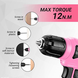 DEKOPRO 8V Pink Cordless Drill Set – 126 Piece Home Repair Tool Kit