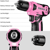 DEKOPRO 8V Pink Cordless Drill Set – 126 Piece Home Repair Tool Kit