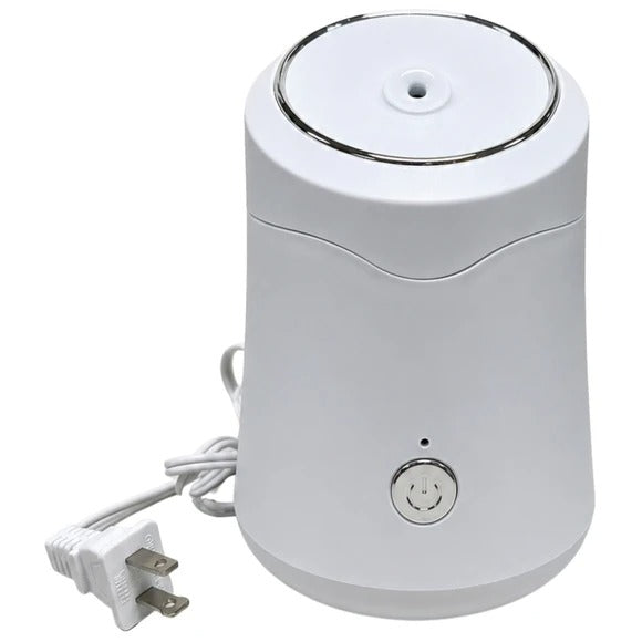 LumiGlow white facial steamer unit with chrome ring, mist nozzle and power cable